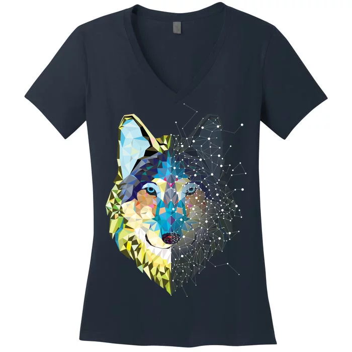 Constellation Pixel Wolf Women's V-Neck T-Shirt