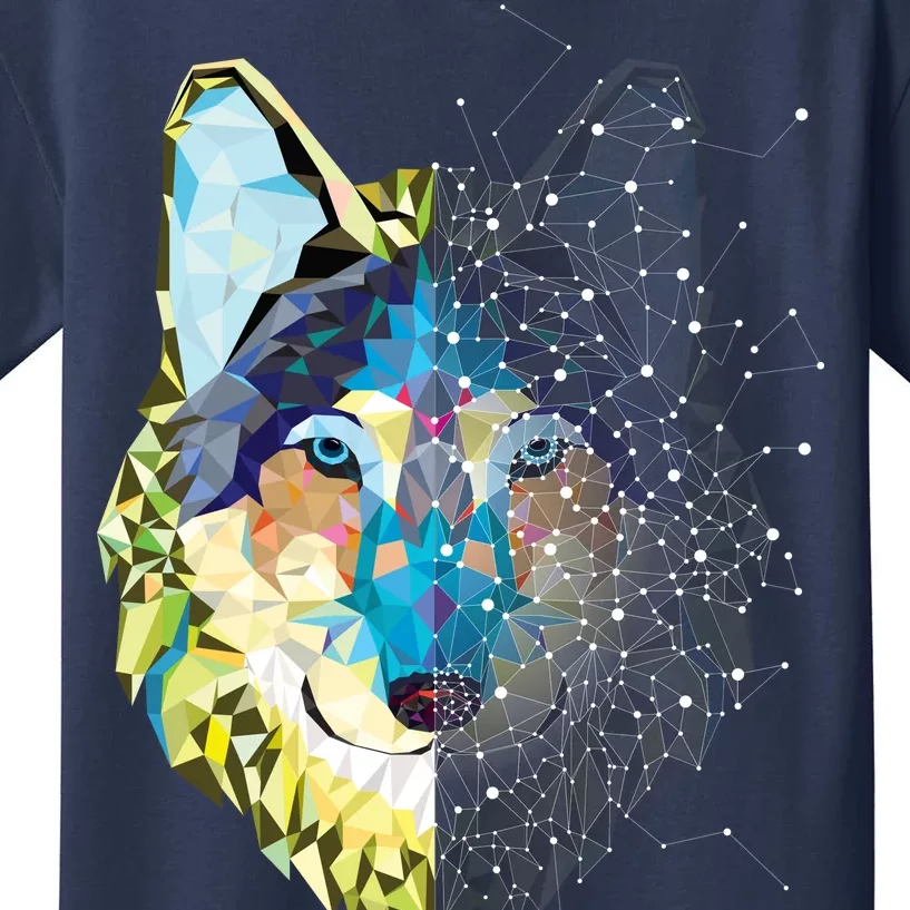 Constellation Pixel Wolf Kids T-Shirt