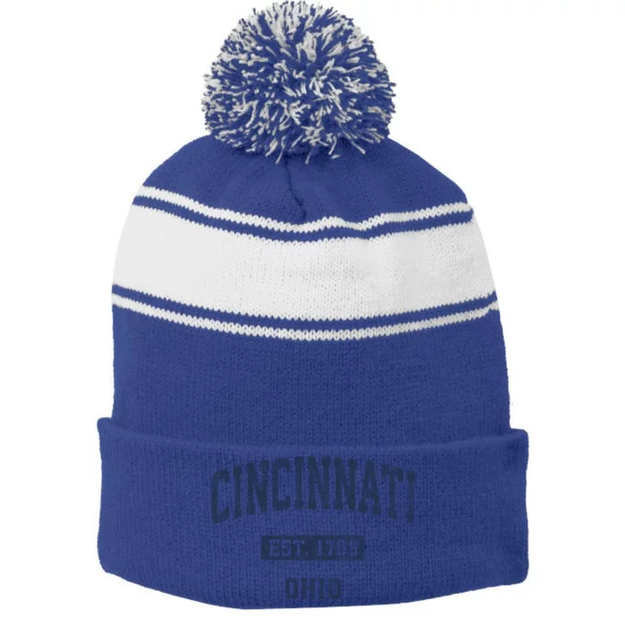 Cincinnati Ohio Oh Vintage Athletic Sports Design Cute Gift Stripe Pom Pom Beanie