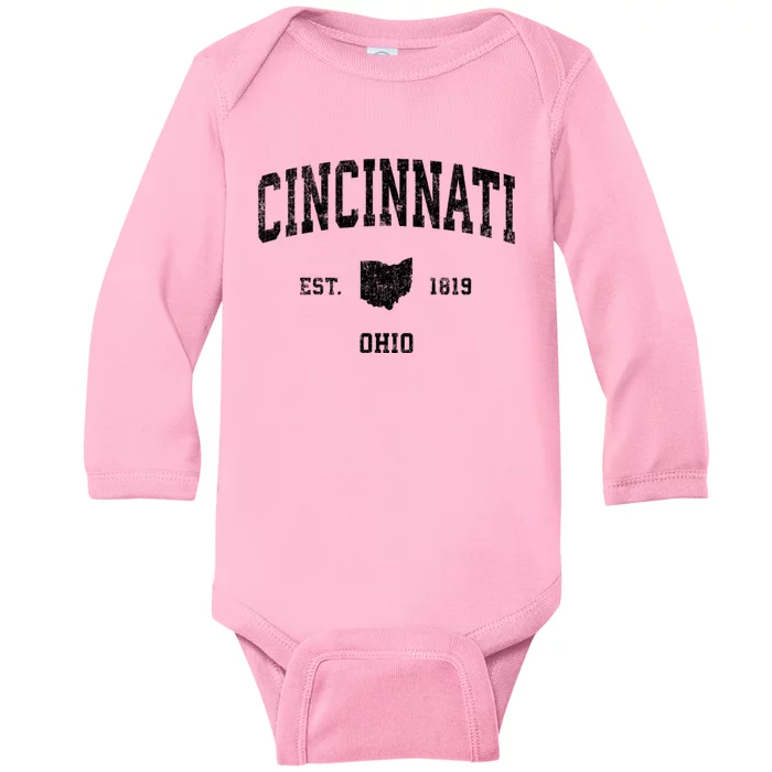 Cincinnati Ohio Oh Vintage Established Sports Design Baby Long Sleeve Bodysuit