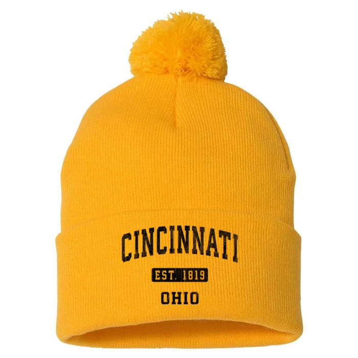 Cincinnati Ohio Oh Vintage Established Athletic Sports Design Pom Pom 12in Knit Beanie