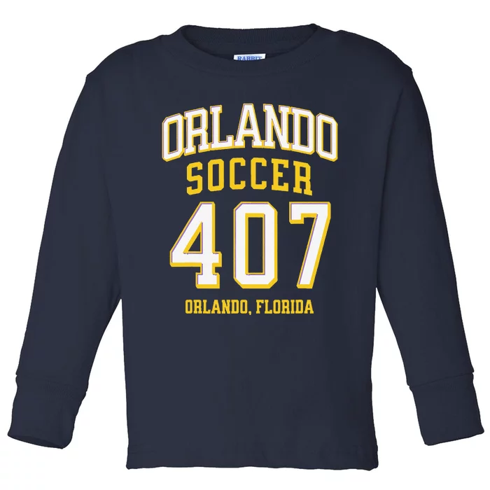 City Of Orlando Soccer Area Code 407 Collection Toddler Long Sleeve Shirt