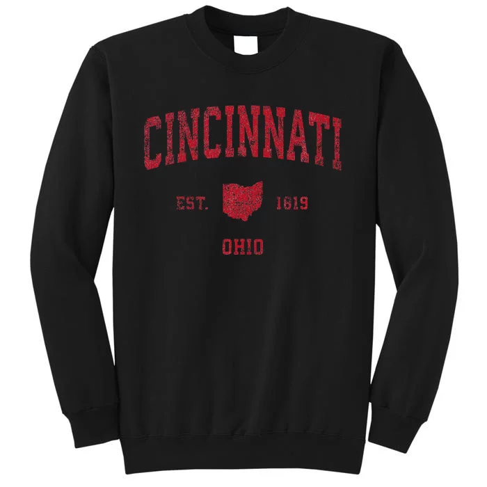 Cincinnati Ohio Oh Vintage Sports Design Red Print Tall Sweatshirt