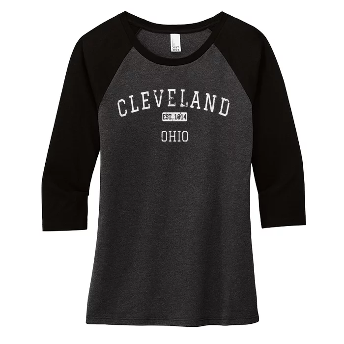 Cleveland Ohio OH Vintage Athletic Sports Women's Tri-Blend 3/4-Sleeve Raglan Shirt