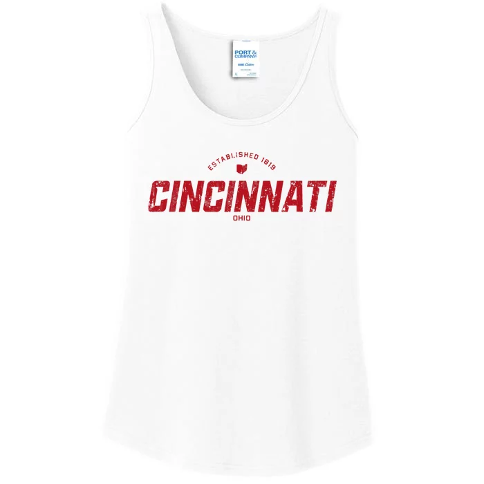 Cincinnati Ohio Oh Vintage Athletic Red Sports Logo Ladies Essential Tank