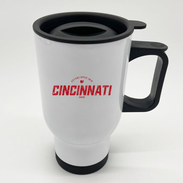 Cincinnati Ohio Oh Vintage Athletic Red Sports Logo Front & Back Stainless Steel Travel Mug