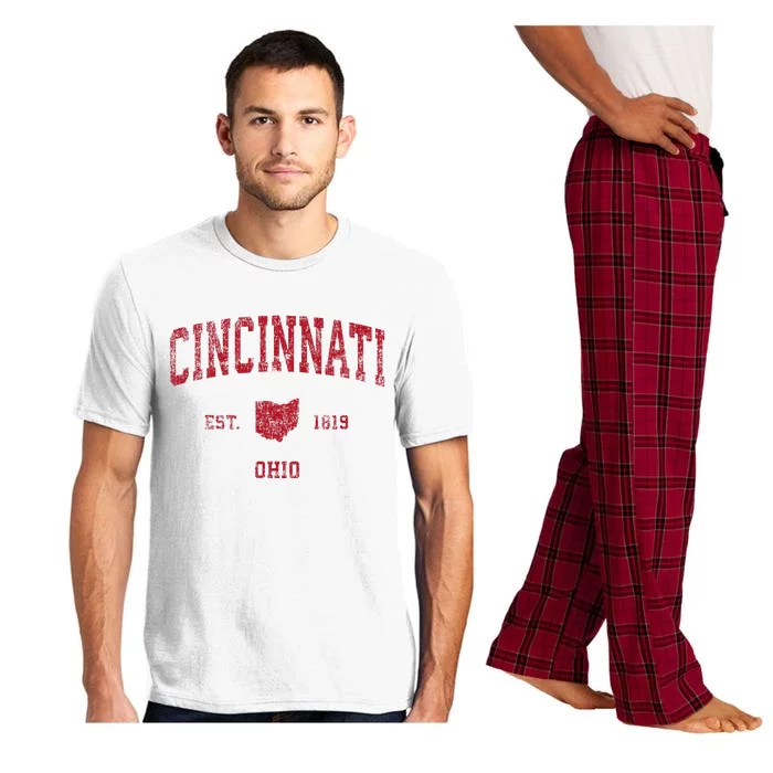 Cincinnati Ohio Oh Vintage Sports Design Red Print Pajama Set