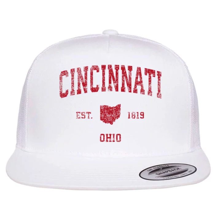 Cincinnati Ohio Oh Vintage Sports Design Red Print Flat Bill Trucker Hat