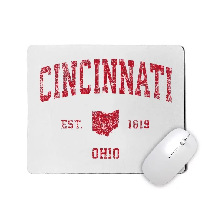 Cincinnati Ohio Oh Vintage Sports Design Red Print Mousepad