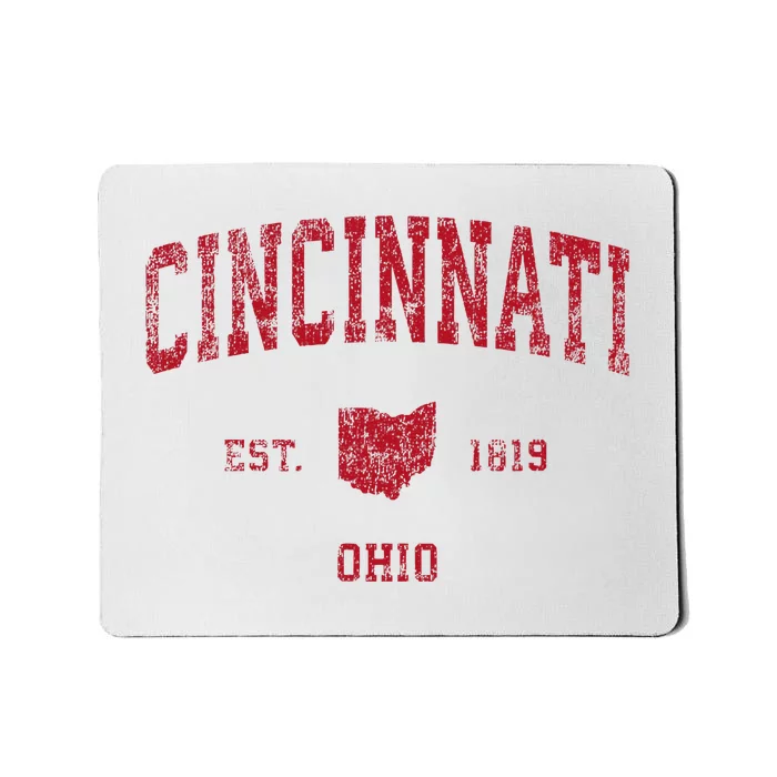 Cincinnati Ohio Oh Vintage Sports Design Red Print Mousepad