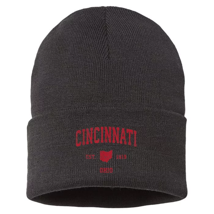 Cincinnati Ohio OH Vintage Sports Design Red Print Sustainable Knit Beanie