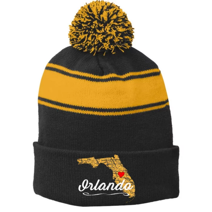 City Of ORLANDO FLORIDA Vacation Souvenir Merch Stripe Pom Pom Beanie