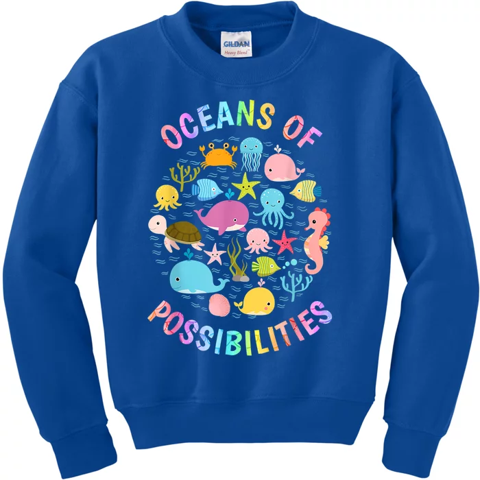 Cute Oceans Of Possibilities Summer Reading Sea Creatures Kids Sweatshirt