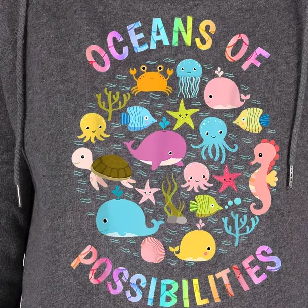 Cute Oceans Of Possibilities Summer Reading Sea Creatures Womens Funnel Neck Pullover Hood