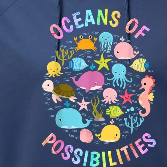 Cute Oceans Of Possibilities Summer Reading Sea Creatures Performance Fleece Hoodie