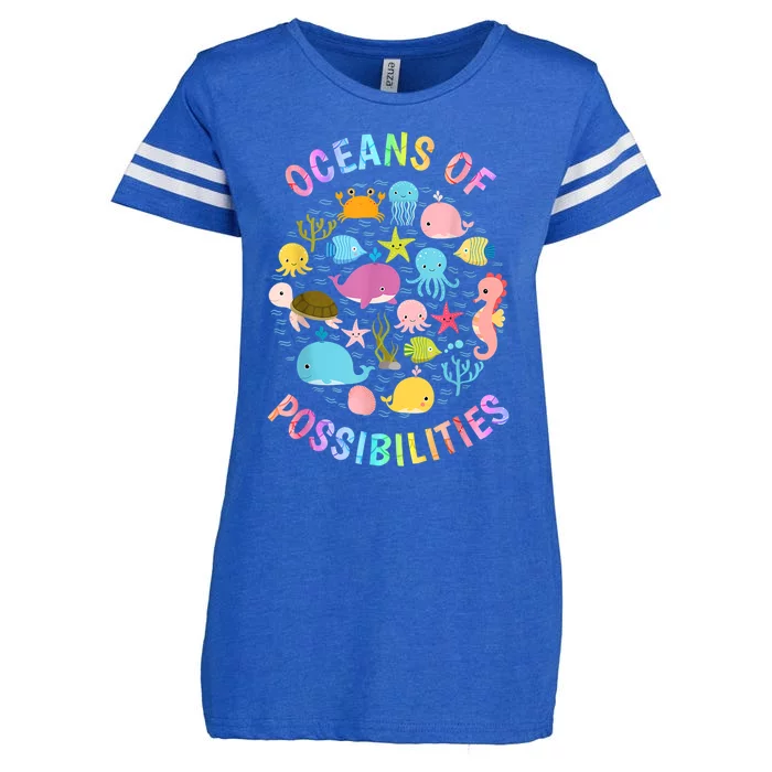 Cute Oceans Of Possibilities Summer Reading Sea Creatures Enza Ladies Jersey Football T-Shirt