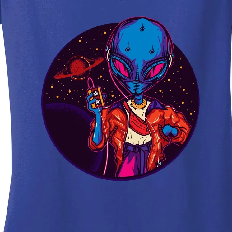 Cool Alien Headset Women's V-Neck T-Shirt