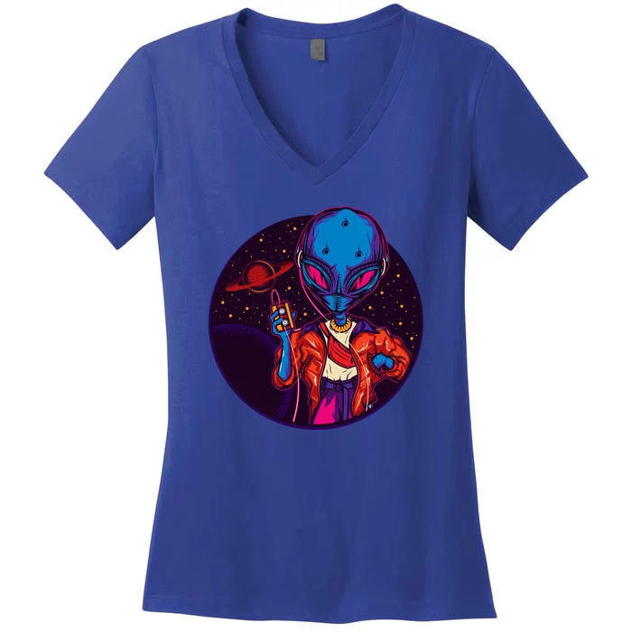 Cool Alien Headset Women's V-Neck T-Shirt