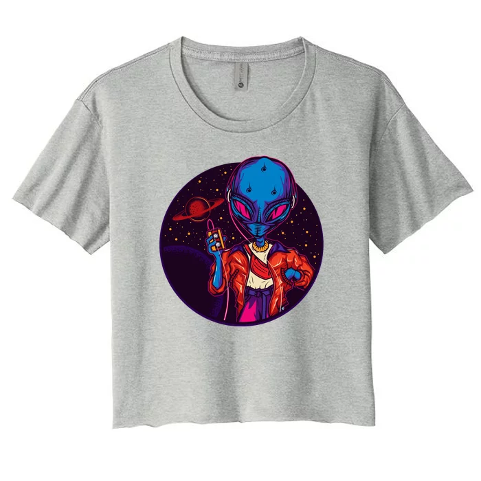 Cool Alien Headset Women's Crop Top Tee