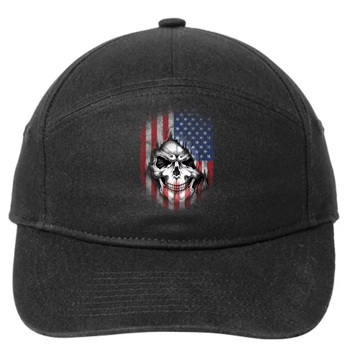 Cool American Flag Skull Graphic 7-Panel Snapback Hat