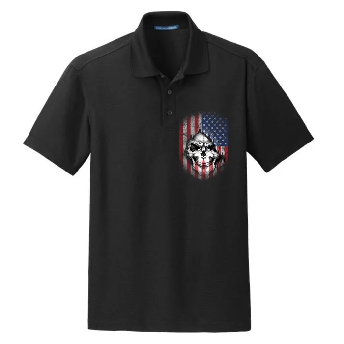 Cool American Flag Skull Graphic Dry Zone Grid Performance Polo