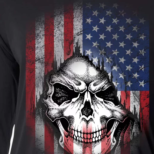 Cool American Flag Skull Graphic Cooling Performance Long Sleeve Crew