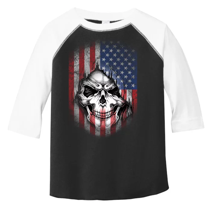 Cool American Flag Skull Graphic Toddler Fine Jersey T-Shirt