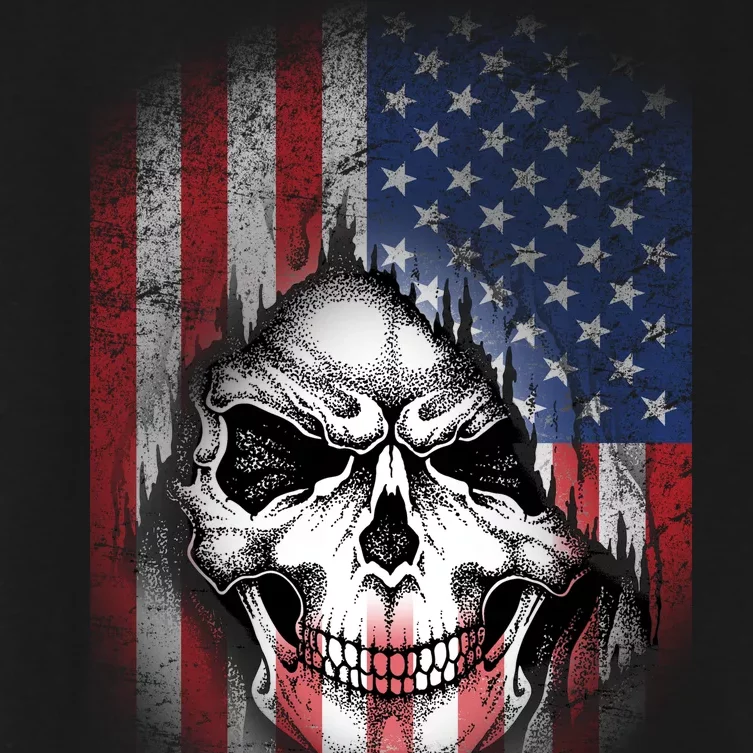 Cool American Flag Skull Graphic Women's Crop Top Tee