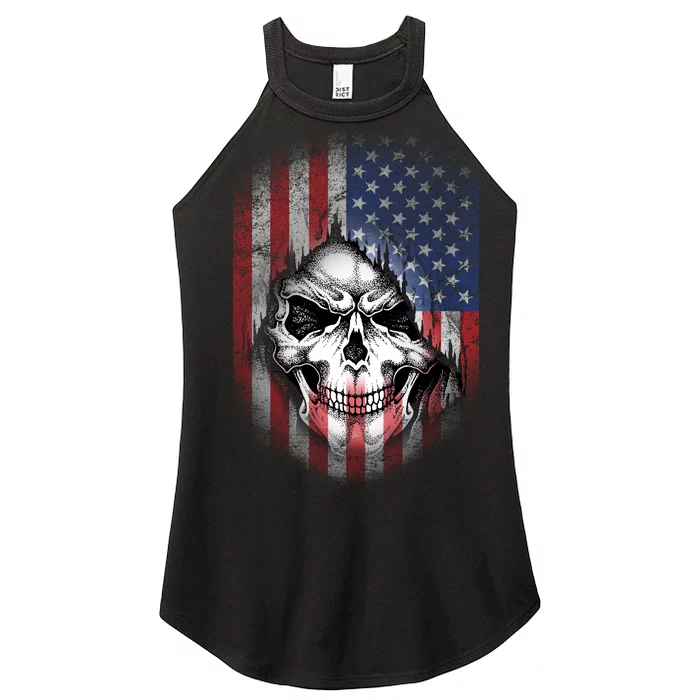 Cool American Flag Skull Graphic Women’s Perfect Tri Rocker Tank