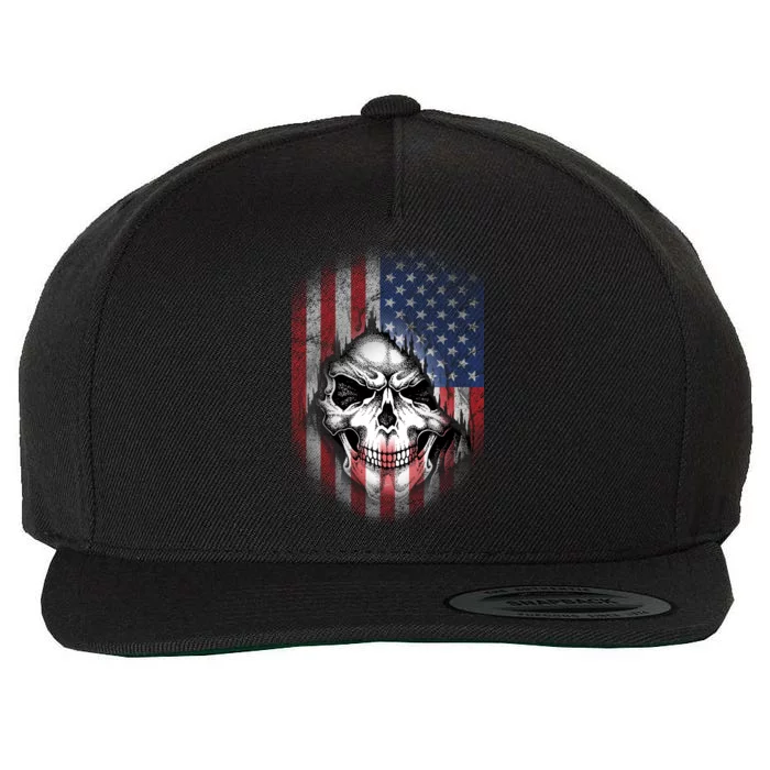 Cool American Flag Skull Graphic Wool Snapback Cap