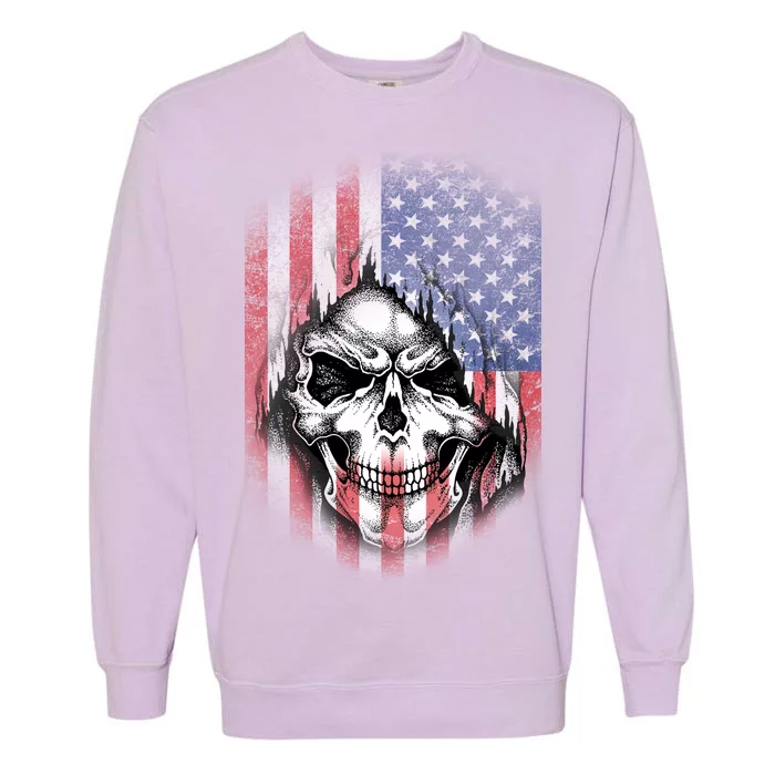 Cool American Flag Skull Graphic Garment-Dyed Sweatshirt