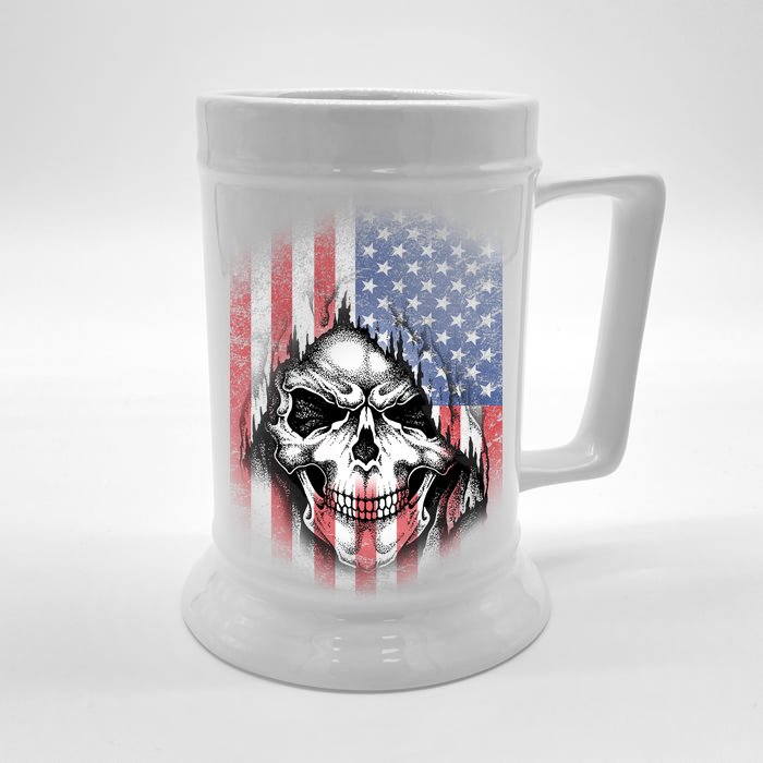 Cool American Flag Skull Graphic Front & Back Beer Stein