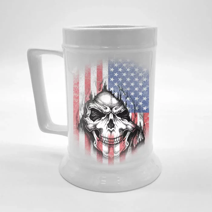 Cool American Flag Skull Graphic Front & Back Beer Stein