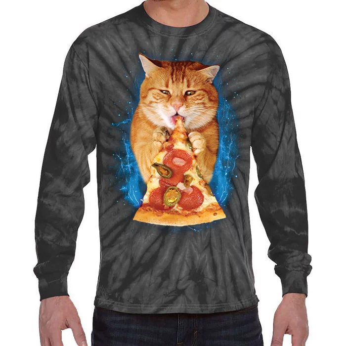 Cool and Funny Pizza Cat Tie-Dye Long Sleeve Shirt