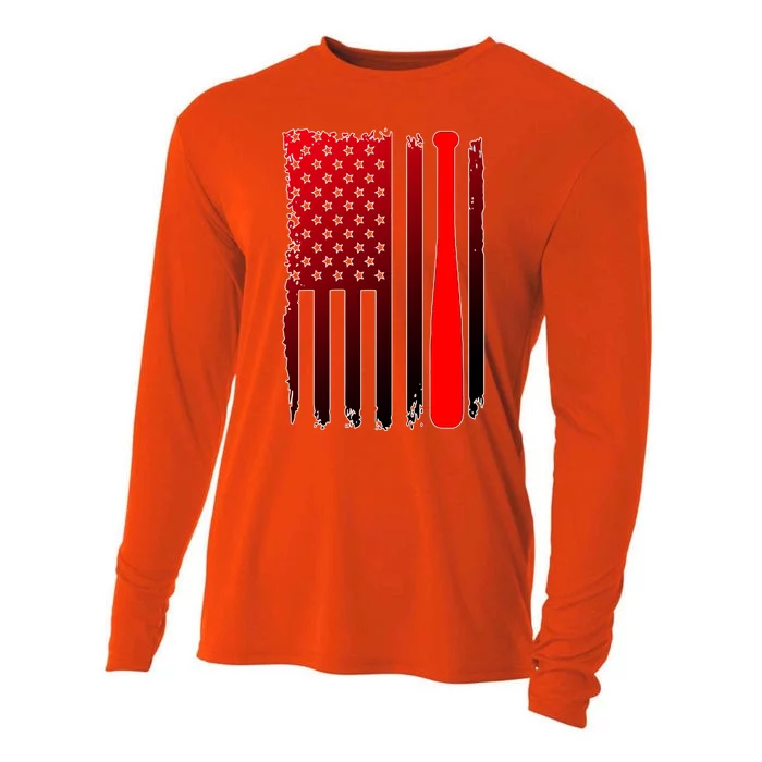 Cool Baseball Bat American Flag USA Cooling Performance Long Sleeve Crew