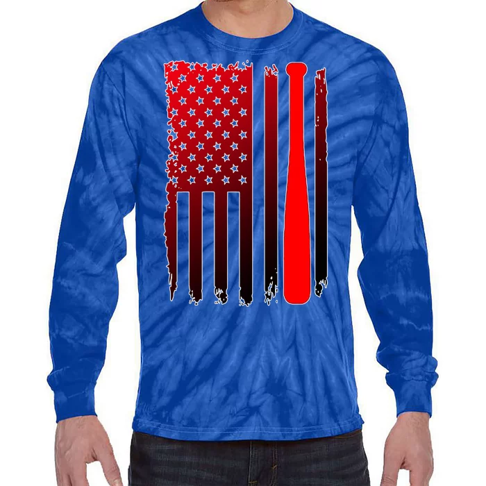 Cool Baseball Bat American Flag USA Tie-Dye Long Sleeve Shirt