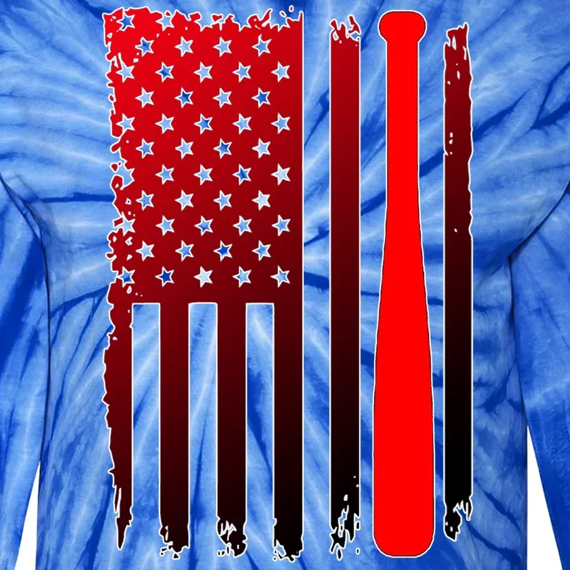 Cool Baseball Bat American Flag USA Tie-Dye Long Sleeve Shirt