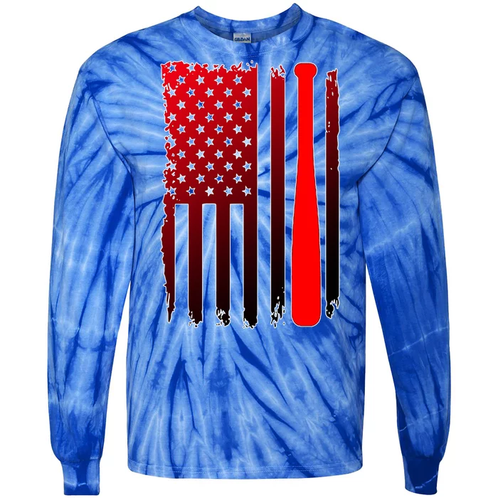 Cool Baseball Bat American Flag USA Tie-Dye Long Sleeve Shirt