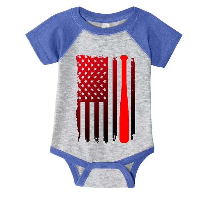 Cool Baseball Bat American Flag USA Infant Baby Jersey Bodysuit