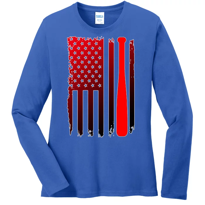 Cool Baseball Bat American Flag USA Ladies Long Sleeve Shirt