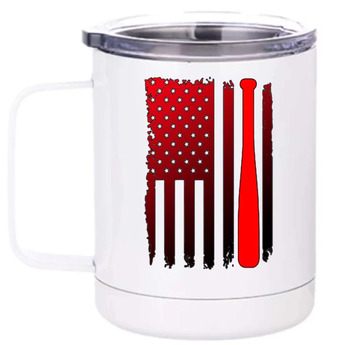 Cool Baseball Bat American Flag USA Front & Back 12oz Stainless Steel Tumbler Cup