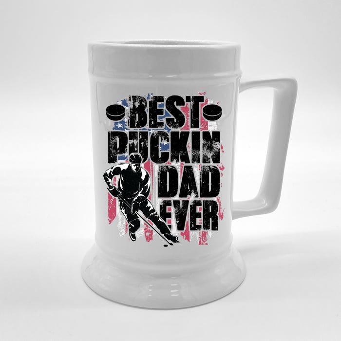 Cool Best Puckin Dad Ever Hockey Dad Front & Back Beer Stein