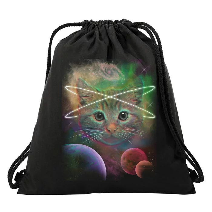 Cool Cat Nebula Space Universe Drawstring Bag