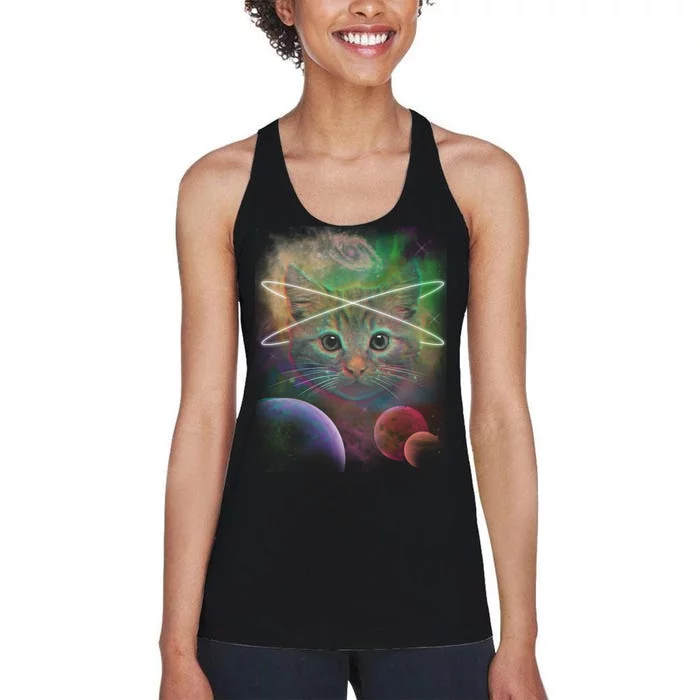 Cool Cat Nebula Space Universe Women's Racerback Tank