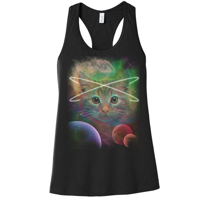 Cool Cat Nebula Space Universe Women's Racerback Tank