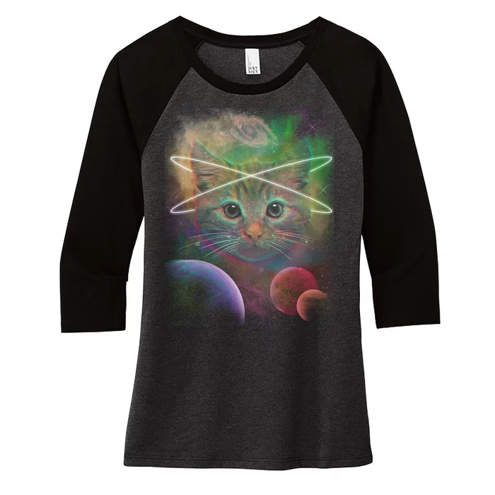 Cool Cat Nebula Space Universe Women's Tri-Blend 3/4-Sleeve Raglan Shirt