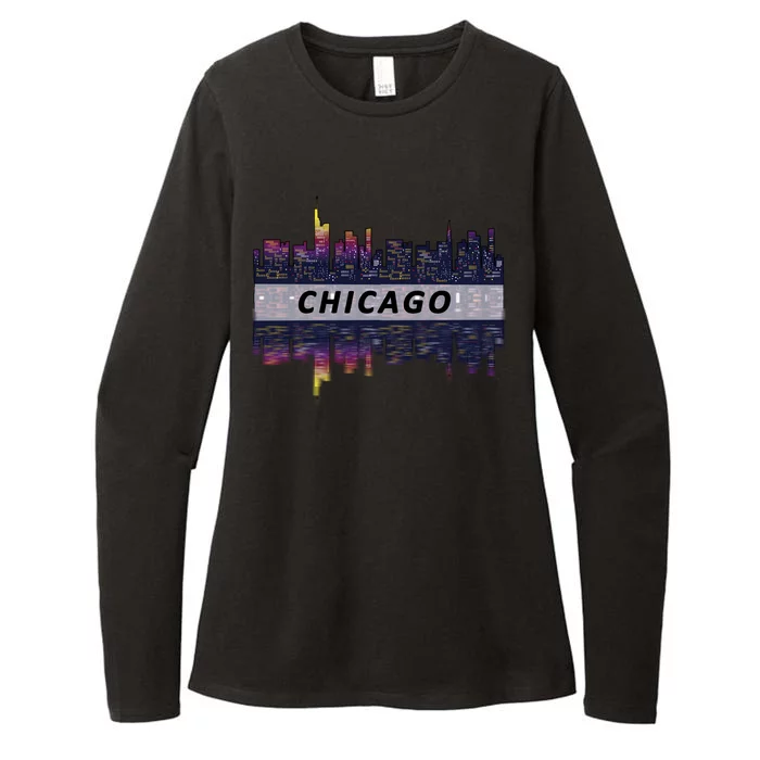 Cool Chicago Skyline Womens CVC Long Sleeve Shirt