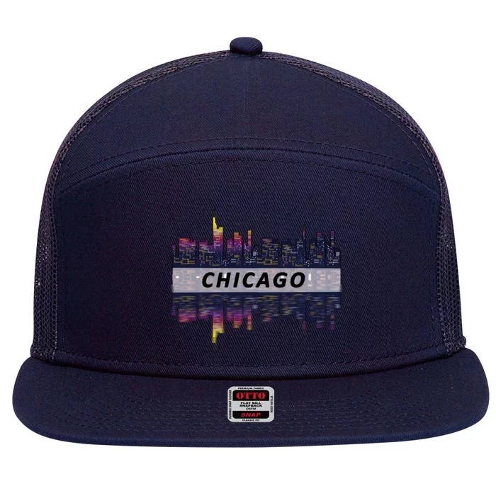 Cool Chicago Skyline 7 Panel Mesh Trucker Snapback Hat