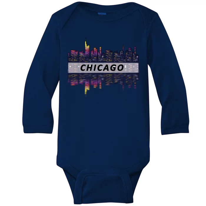 Cool Chicago Skyline Baby Long Sleeve Bodysuit