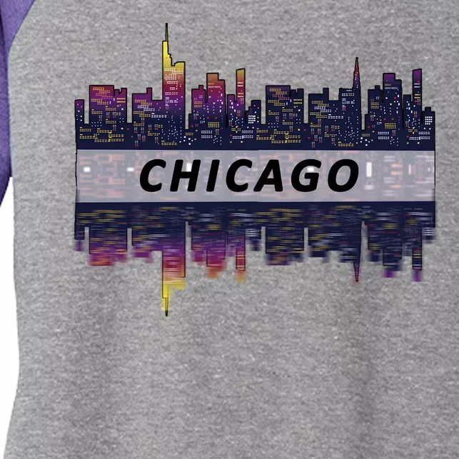 Cool Chicago Skyline Women's Tri-Blend 3/4-Sleeve Raglan Shirt